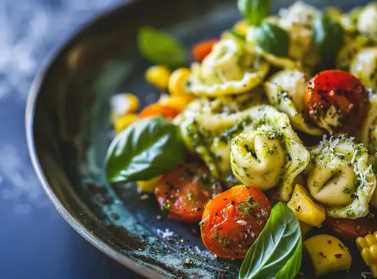 Stashcook | Pesto Tortellini with Charred Corn &amp; Cherry Tomatoes