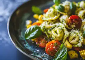 Pesto Tortellini with Charred Corn & Cherry Tomatoes recipe