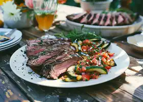 Grilled Flank Steak with Nectarine Salsa and Zucchini Fries recipe