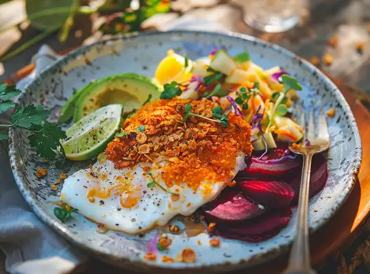 Stashcook | Cornflake-Crusted Tilapia with Lime-Avocado Dip &amp; Beet-Apple Slaw