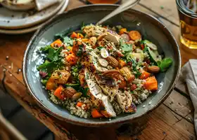 Herbed Chicken and Quinoa Salad with Roasted Vegetables recipe