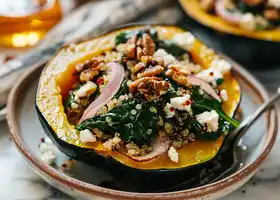 Baked Acorn Squash with Quinoa & Spinach Salad recipe