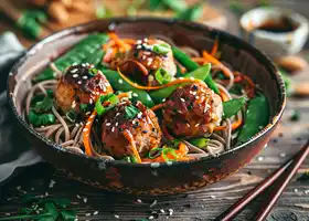 Ginger Turkey Meatball and Vegetable Stir-Fry with Soba Noodles recipe
