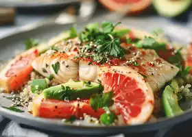 Grilled Cod with Quinoa & Grapefruit Avocado Salad recipe