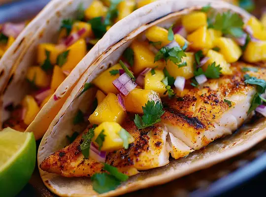 Stashcook | Grilled Tilapia Tacos with Mango-Pineapple Salsa