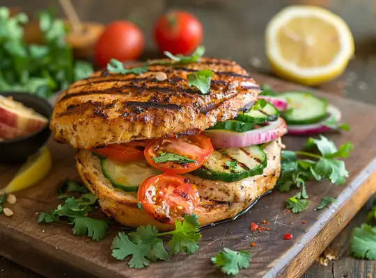 Stashcook | Grilled Chicken Sandwich with Spicy Almond Dressing & Herb Salad