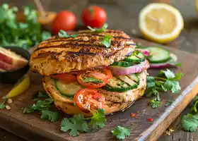Grilled Chicken Sandwich with Spicy Almond Dressing & Herb Salad recipe