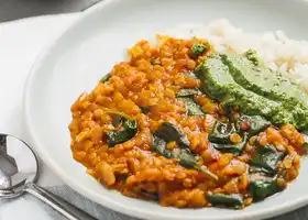 Red Lentil Coconut Curry with Cilantro Chutney recipe