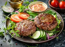 Herbed Beef Patties with Spicy Mayo & Mixed Greens recipe