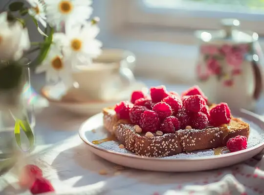 Stashcook | Almond Butter Toast with Raspberries, Maple Syrup & Chia Seeds