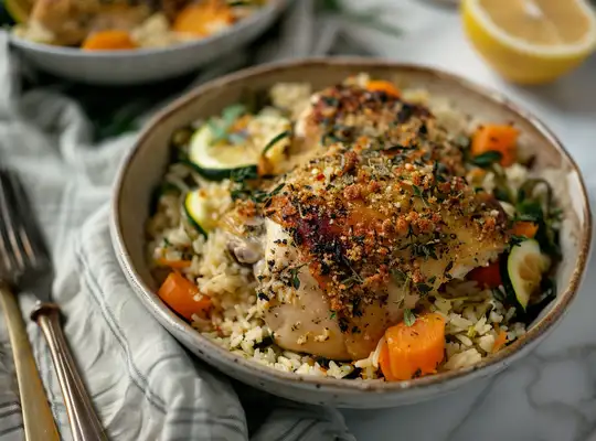 Stashcook | Herb-Crusted Chicken with Lemon-Garlic Zucchini Rice