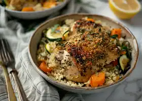 Herb-Crusted Chicken with Lemon-Garlic Zucchini Rice recipe