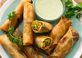 Avocado Egg Rolls w/ Cilantro Parmesan Dip recipe