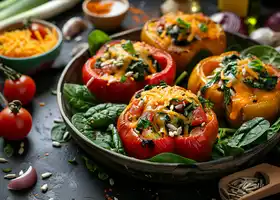 Cheesy Chicken and Spinach Stuffed Bell Peppers recipe