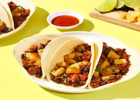 BBQ Pork & Bean Tacos with Pineapple Salsa recipe