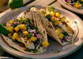 Grilled Tilapia Tacos with Mango Salsa & Cabbage Slaw recipe