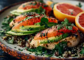 Lemon Herb Chicken Quinoa with Avocado & Grapefruit recipe