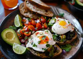 Spicy Black Bean Spread with Poached Eggs & Tomato Salsa recipe