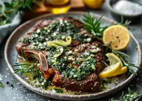 Herb-Crusted Ribeye Steak with Lemon-Garlic Butter recipe