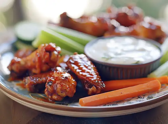 Stashcook | Honey Sriracha Chicken Wings with Yogurt Dip & Veggie Sticks