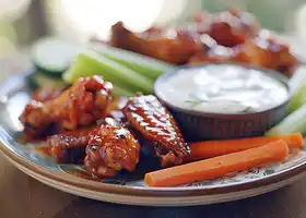 Honey Sriracha Chicken Wings with Yogurt Dip & Veggie Sticks recipe