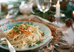 Creamy Root Vegetable Pasta with Almond Herb Topping recipe