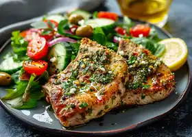 Herb-Crusted Pork Chops with Mediterranean Salad recipe