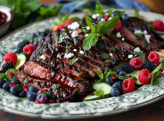 Stashcook | Grilled Flank Steak with Mixed Berry Salad