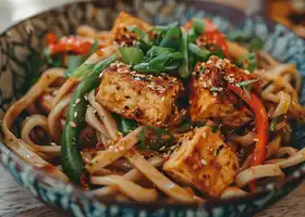 Spicy Peanut Butter Udon with Crispy Tofu recipe