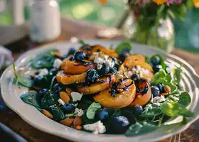 Grilled Nectarine, Blueberry & Spinach Salad with Almonds & Feta recipe