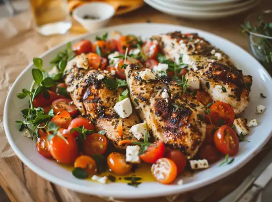 Stashcook | Mediterranean Chicken with Roasted Carrots & Feta-Tomato Salad