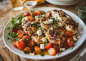 Mediterranean Chicken with Roasted Carrots & Feta-Tomato Salad recipe