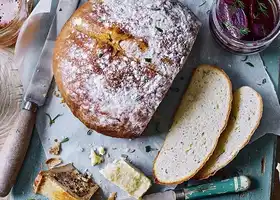 Potato and rosemary bread with beetroot and dill pickle recipe