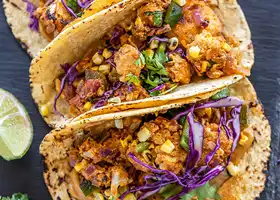 Cauliflower, Corn & Poblano Tacos with Cashew Chipotle Sauce recipe