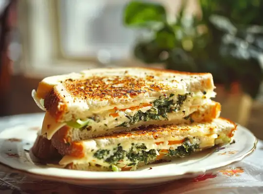 Stashcook | Artichoke Pesto & Spinach Grilled Cheese with Hummus Dip