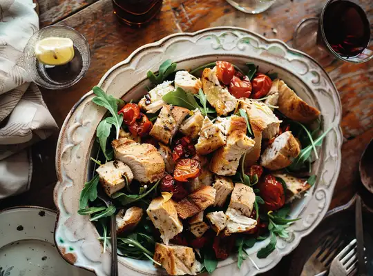 Chicken & Sun-Dried Tomato Salad with Baguette Croutons