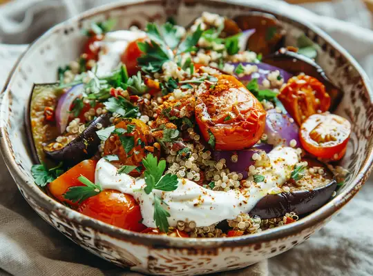 Spiced Eggplant with Quinoa and Yogurt