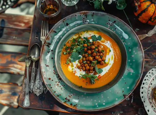 Stashcook | Curried Pumpkin Soup with Crispy Chickpeas