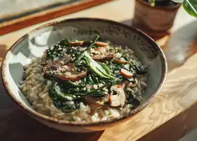 Baked Brown Rice Risotto with Spinach and Mushrooms recipe