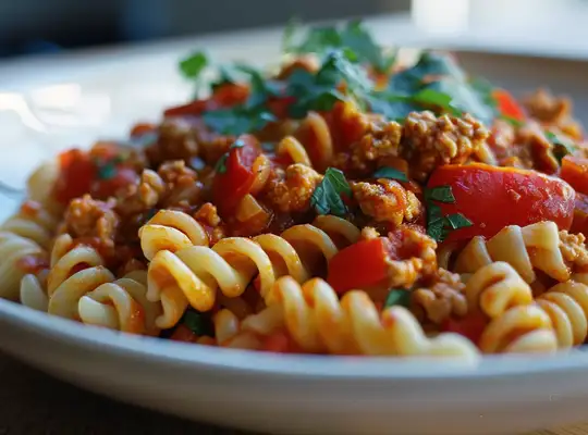 Stashcook | Spicy Turkey Chili Pasta with Red Bell Pepper