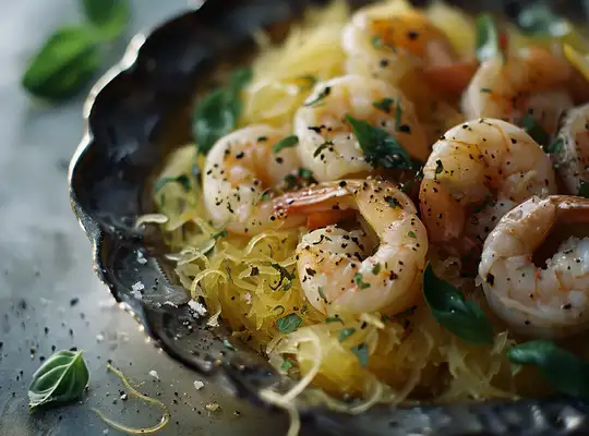 Stashcook | Garlic Shrimp with Herbed Spaghetti Squash