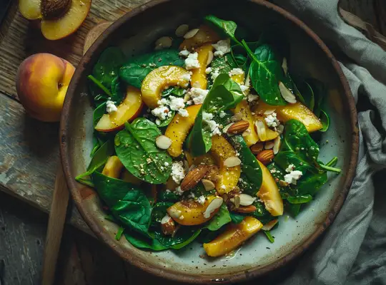 Stashcook | Honey Mustard Spinach and Nectarine Salad with Almonds and Feta
