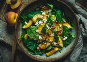 Honey Mustard Spinach and Nectarine Salad with Almonds and Feta recipe