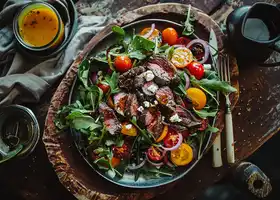 Beef Salad with Cherry Tomatoes, Feta & Honey Mustard Dressing recipe