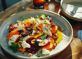 Roasted Carrot, Beet & Feta Salad with Honey Mustard Vinaigrette recipe