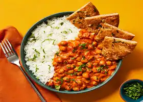 Vegan Chickpea Coconut Curry with Basmati Rice & Garlicky Pita Wedges recipe