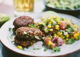 Black Bean Patties with Spicy Guacamole & Charred Corn recipe