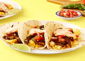 Cheesy Breakfast Tacos with Charred Green Pepper, Pico de Gallo & Smoky Crema recipe