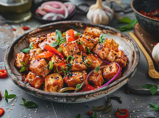 Crispy Tofu Stir Fry with Spicy Glaze