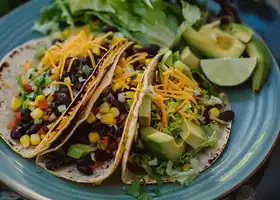 BBQ Black Bean and Corn Tacos with Avocado-Lime Salad recipe
